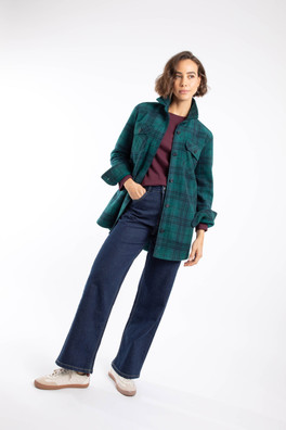 Autumn Womens Check Fleece Shacket - Cedar Green