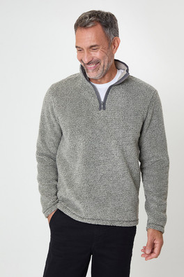 Textured Mens Quarter Zip Sweatshirt - Green