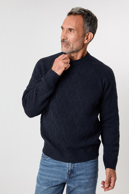 Mens Textured Knit Crew Neck Jumper - Navy