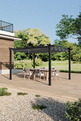 Aluminium Pergola with Retractable Roof - Light Grey