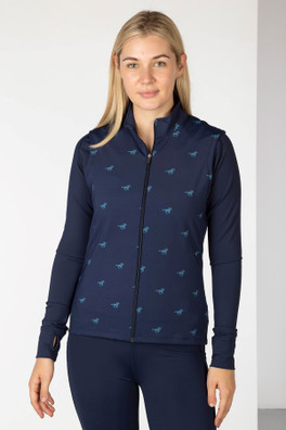 Skerne Ladies Patterned Sports Gilet - Galloping Horse Navy