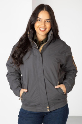 Ripon IV Womens Equestrian Bomber Jacket - Dark Grey
