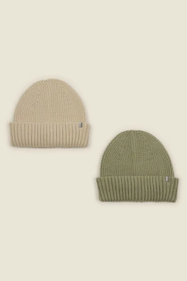 Kuhmo Mens Zig Zag 2 Pack Knitted Beanie Hat - Cream/Sage