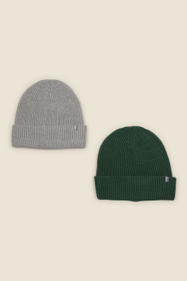 Kannus Mens 2 Pack Knitted Beanie Hat - Grey/Green