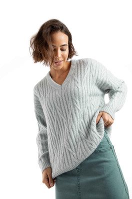 Ambius Womens Cable Knit Sparkle Jumper - Cool Mist