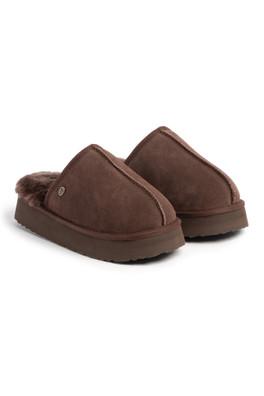 Womens Mabel Sheepskin Platform Mule Slipper - Chocolate