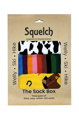 Set of Three Kids Welly Socks in a Gift Box - Rainbow/Orangehorse/Cow