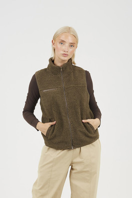 Zip Through Womens Fleece Gilet - Taupe