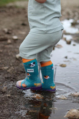 Kids Transparent Welly Boots and Sock Package - Puppies/Space/Spots