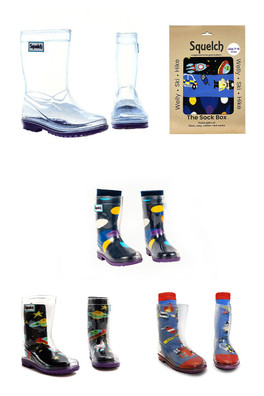 Kids Transparent Welly Boots and Sock Package - Services/Cobwebs/Space