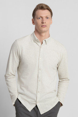 Mens Textured Long Sleeve Jersey Shirt - Natural