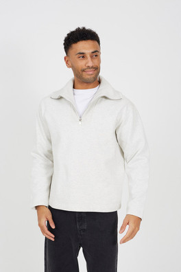 High Funnel Neck Mens 1/4 Zip Sweatshirt - Natural