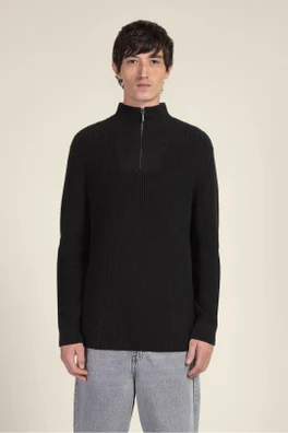Mens Knitted 1/4 Zip Sweater - Black