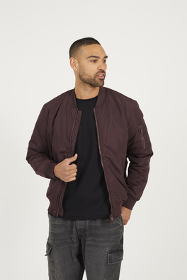 Sleeve Pocket Detail Mens Bomber Jacket - Burgundy