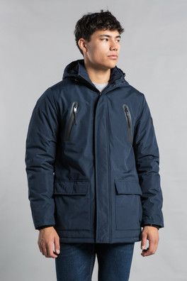 Mens Hooded Padded Jacket with Microfleece Lining - Navy