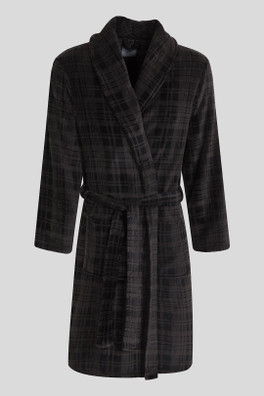 Greenford Mens Check Fleece Dressing Gown - Black