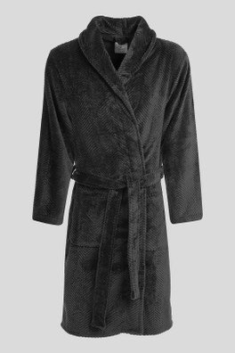 Kensal Mens Herringbone Fleece Dressing Gown - Charcoal