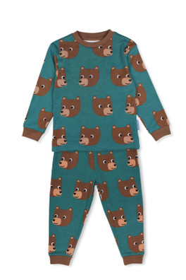 Kids 100% Cotton Bear Print Pyjamas - Green