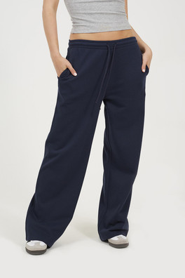 Cotton Blend Wide Leg Womens Joggers - Navy