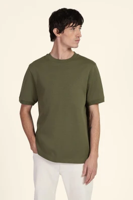 Mens Heavy T-Shirt With Ribbed Details - Olive