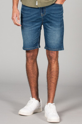 Mens Cotton Blend Regular-Fit Denim Shorts - Indigo