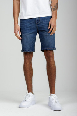 Mens Cotton Blend Regular-Fit Denim Shorts - Indigo