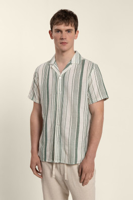 Mens Striped Short Sleeve Shirt - Green