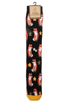Womens Outdoor Funky Patterned Welly Socks - Cunning Fox