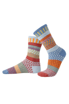 Unisex Mismatched Striped Pattern Crew Sock - Fig