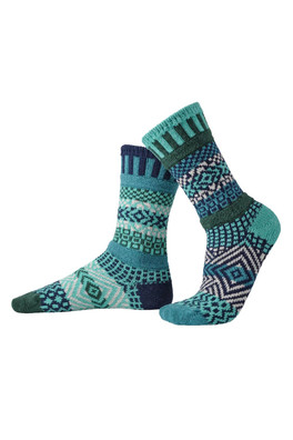 Unisex Mismatched Striped Pattern Crew Sock - Evergreen