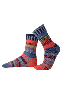 Unisex Mismatched Striped Pattern Crew Sock - Masala
