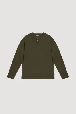 Mens Waffle Textured Long Sleeve Henley T-Shirt - Moss