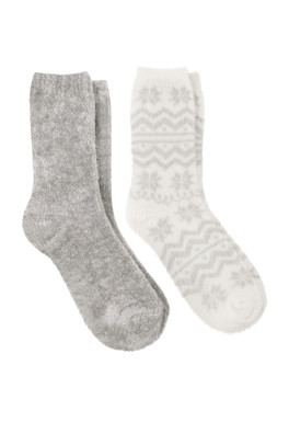 Womens Supersoft Bed Socks Twin Pack - Grey / Fair Isle