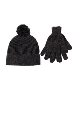 Mens Hat & Glove Gift Set - Black / Grey