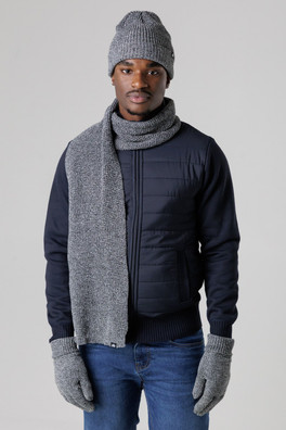 Mens Knit Hat, Scarf and Gloves Set - Black