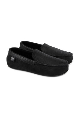 Mens Square Patterned Moccasin Slipper - Black