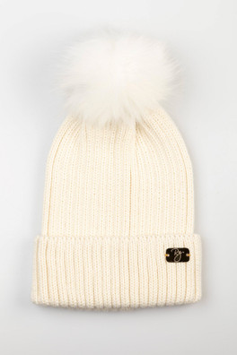 Bella Womens Pom Pom Beanie Hat - Cream