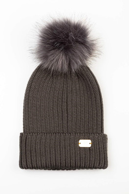 Bella Womens Pom Pom Beanie Hat - Iron