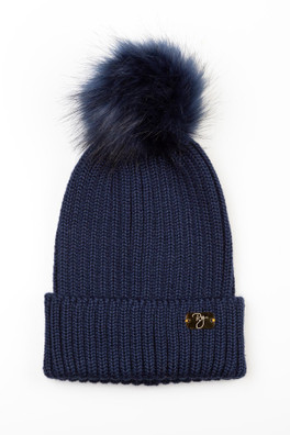 Bella Womens Pom Pom Beanie Hat - Navy