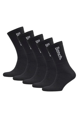 5 Pairs Mens Cotton Breathable Crew Sport Socks - Black
