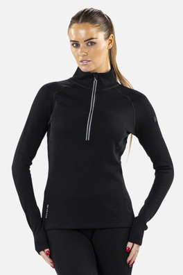 Merino Womens Zip Neck Base Layer - Black