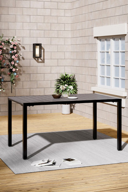 Outdoor Dining Table with Parasol Hole - Grey with 50mm hole