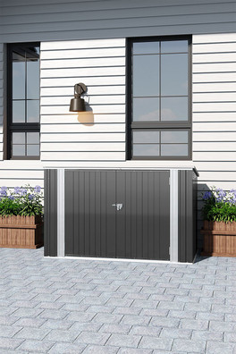 Pent Roof Metal Garden Shed with Hinged Lid - Black