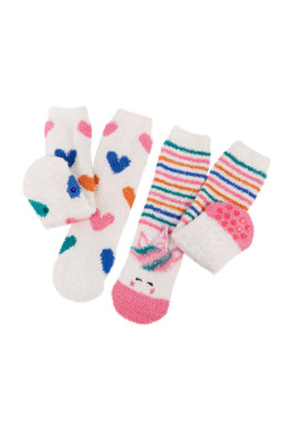Kids Super Soft Slipper Socks Twin Pack - Unicorn / Hearts