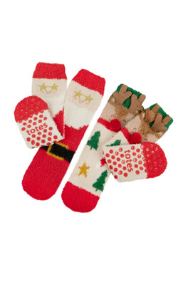 Kids Super Soft Slipper Socks Twin Pack - Reindeer / Santa