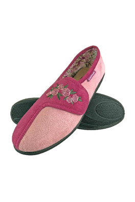 Women's Wide Fit Memory Foam Velcro Slippers - Pink