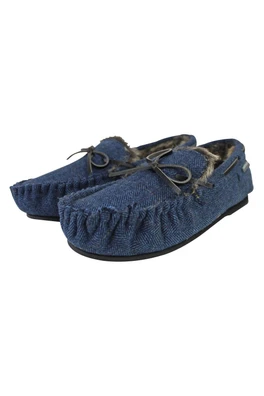 Mens Cushioned Memory Foam Moccasin Slippers - Navy