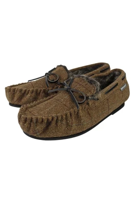 Mens Cushioned Memory Foam Moccasin Slippers - Beige