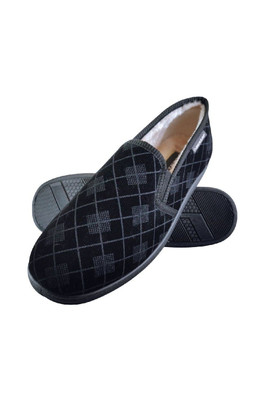 Mens Memory Foam Checked Moccasin Slippers - Black