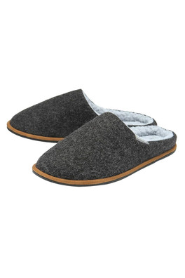 Mens Plush Lined Mule Slippers With Memory Foam - Dark Grey